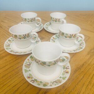 Set Of 5 Noritake Progression Homecoming Bone China Vintage Cups And Saucers